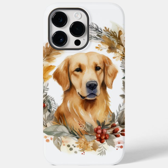 Coques Case-Mate iPhone Golden Retriever Christmas Wreath Festive Pup (Verso)
