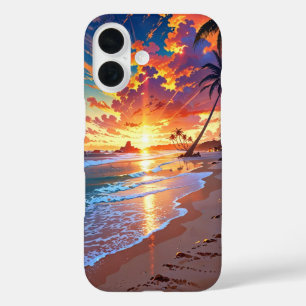 Coques iPhone 16 Golden Sunset Anime Beach