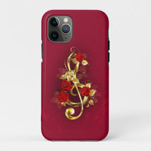 Case-Mate iPhone Case Golden Treble Clef avec fleurs Roses