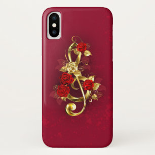 Case-Mate iPhone Case Golden Treble Clef avec fleurs Roses
