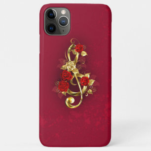 Case-Mate iPhone Case Golden Treble Clef avec fleurs Roses