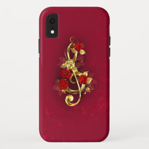 Case-Mate iPhone Case Golden Treble Clef avec fleurs Roses
