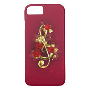 Case-Mate iPhone Case Golden Treble Clef avec fleurs Roses