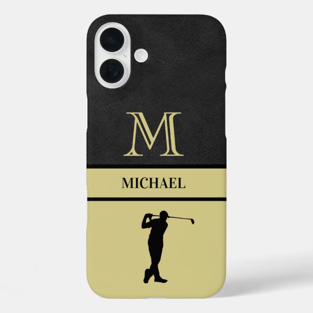 Coques Case-Mate iPhone Golf Guy Black Leather Texogramme Nom (Verso)