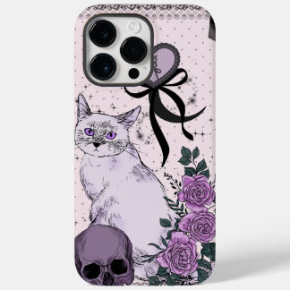 Coque Pour Pour iPhone 14 Pro Max Goth Coquette Cat Phone Case – Pink & Black