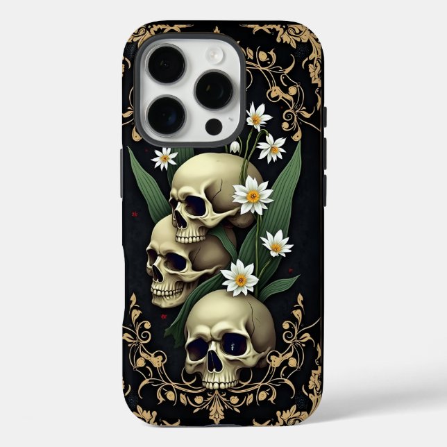 Coques Case-Mate iPhone Gothique victorien avec crânes et fleurs (Verso)
