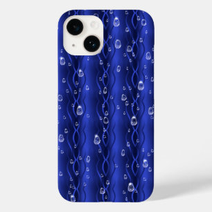 Coque Pour iPhone 14 gouttes de pluie sur le métal bleu