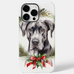 Coque Pour Pour iPhone 14 Pro Max Grand Dane Noël Wreath Festive Pup