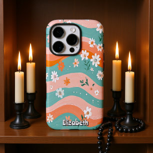 Coques iPhone 16 Pro Grandes bandes florales ondulées