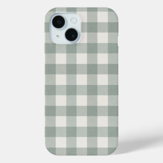 Coque Pour iPhone 15 Grandes en vichy chèques plis vert sage clair
