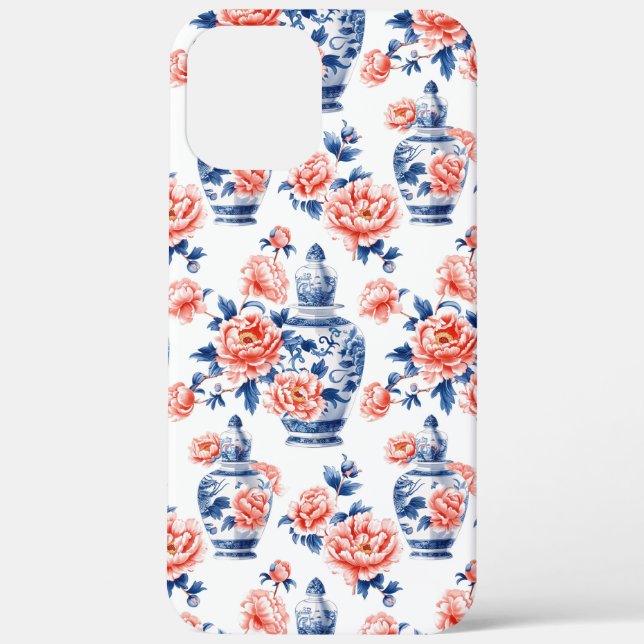 Coques Case-Mate iPhone Grandmillenial Chinoiserie Ginger Jar Pink Peonies (Verso)
