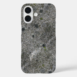 Coques iPhone 16 Granit Rock Gris avec mousse verte
