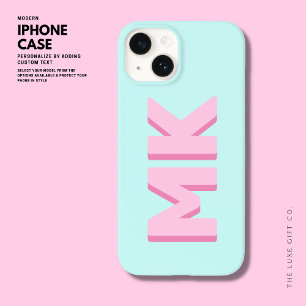 Coque Pour iPhone 14 Gras Moderne Simple Pink Initiales Monogramme