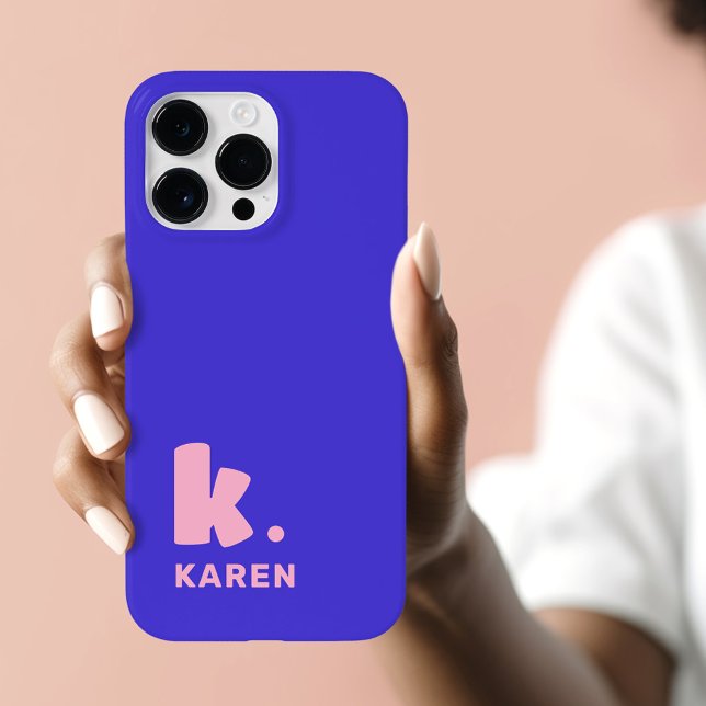 Coques Case-Mate iPhone Gras monogramme initial et nom bleu rose (Bold monogram initial and name blue pink Case-Mate iPhone case)