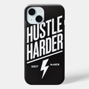Coque Pour iPhone 15 Gras Motivation Hustle Harder Noir