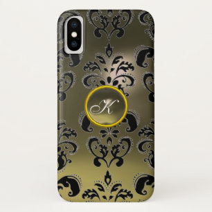 Coque iPhone X GRAS NOIR DAMASK MONOGRAMME DE PIERRE DE JEU Flora
