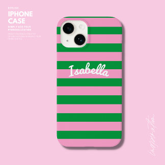 Coque Pour iPhone 14 Gras simple rétro Bande rose vert personnalisé