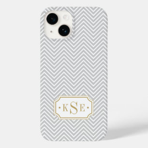 Coques Pour iPhone Gray and Gold Elegant Chevron Monogramme