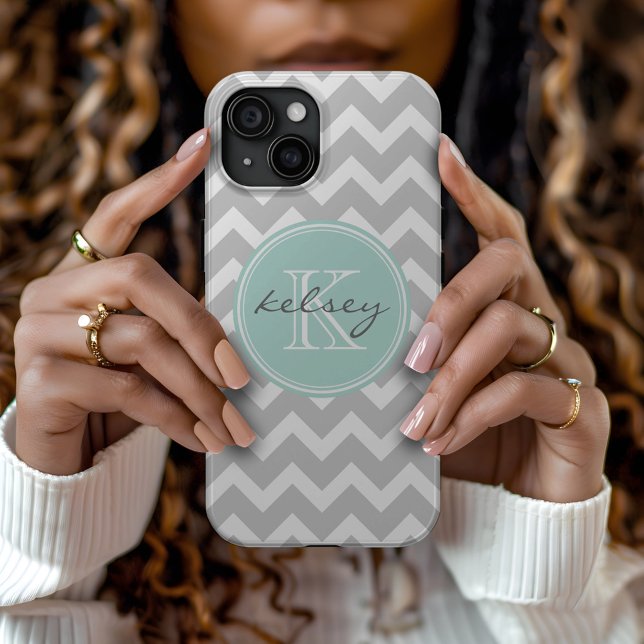 Coques Case-Mate iPhone Gray and Mint Chevron Custom (Créateur téléchargé)