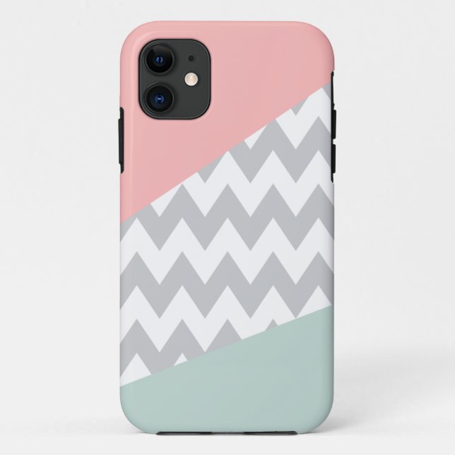 Coques Case-Mate iPhone Gray Chevron - Mint et Corail (Dos)