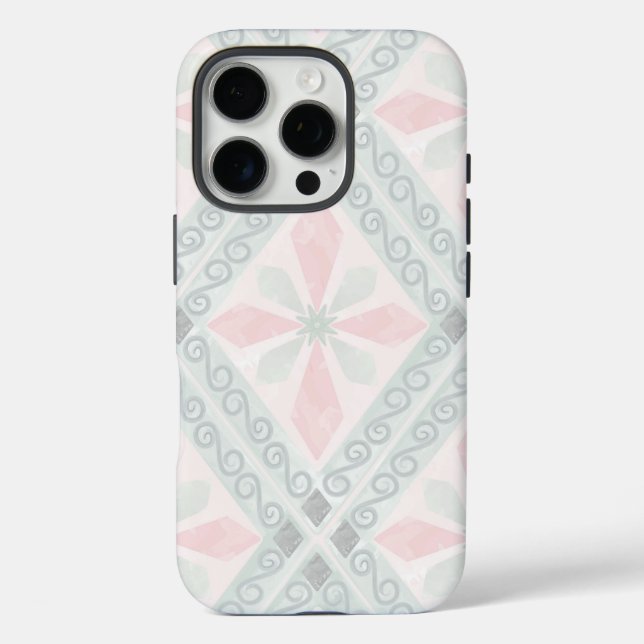 Coques Case-Mate iPhone Green and pink pastel diamond pattern (Verso)