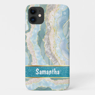 Case-Mate iPhone Case Green Gold Agate Parties scintillant Nom élégant