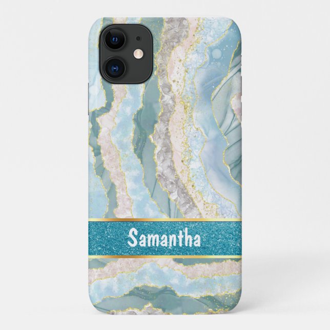 Coques Case-Mate iPhone Green Gold Agate Parties scintillant Nom élégant (Dos)