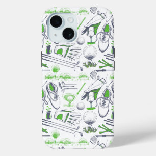 Coque Pour iPhone 15 Green Golf Icons Motif