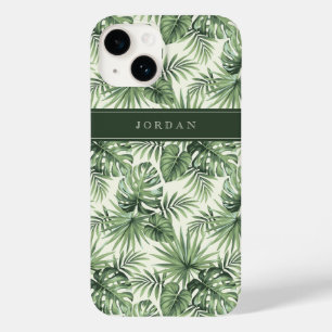 Coque Pour iPhone 14 Green Tropical Palm Feuille Motif