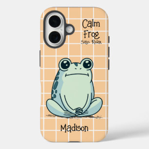 Coques iPhone 16 Grenouille Calme Dit Relax Drôle Personnalisé