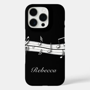 Coques iPhone 16 Pro Grey black and white musical notes score