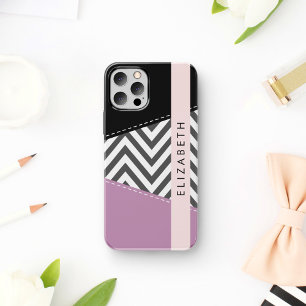 Case-Mate iPhone Case Grey Zigzag, Grey Chevron, Purple, Votre Nom