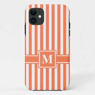 Coque iPhone 11 Grille moderne corail avec Monogramme