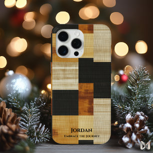 Coque iPhone 15 Pro Max Grille Tons de Terre Élégants – Harmonie Noir et O