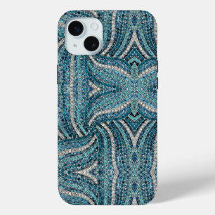 Coque iPhone 15 Mini gris argenté turquoise turquoise bleu bohème