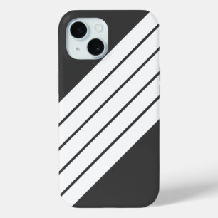 Coque Pour iPhone 15 Gris blanc rayé les années 70 80s Classic Retro ra