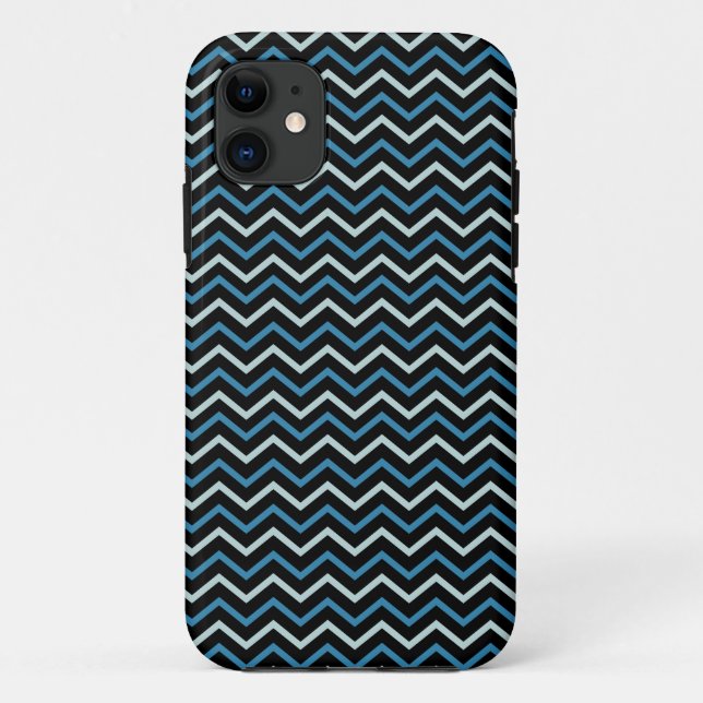 Coques Case-Mate iPhone Gris bleu et blanc Chevron Monogram Tough (Dos)