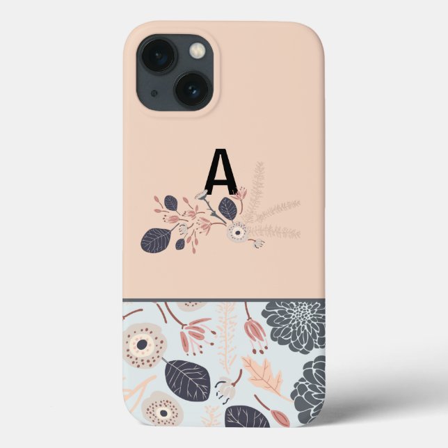 Coques Case-Mate iPhone Gris bleu Pêche Florale Abrogation Monogramme (Verso)
