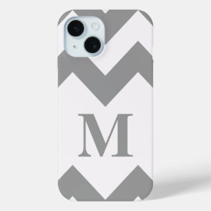Coque Pour iPhone 15 Gris Bold Chevron avec monogramme
