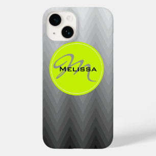 Coques Pour iPhone Gris chevron ombre motif Vert Monogramme Nom
