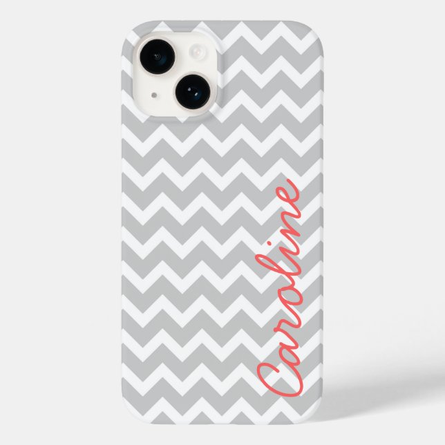 Coques Case-Mate iPhone Gris Chevron Personnalisé Monogramme Personnalisé (Verso)