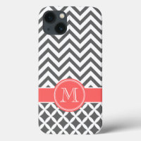 Gris de charbon et corail Chevron Monogramme