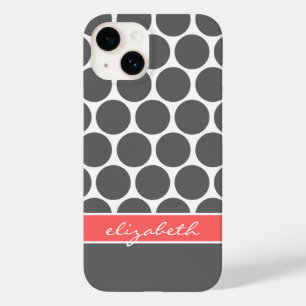 Coques Pour iPhone Gris de charbon et corail Mod Big Dots Monogramme