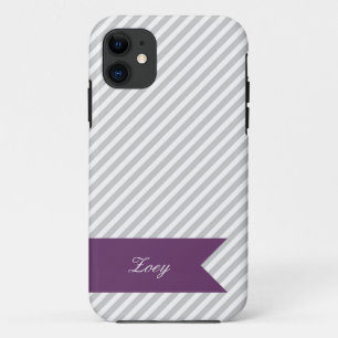 Coque iPhone 11 Gris et blanc rayures avec Monogramme iPhone 5 Coq