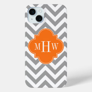 Coque iPhone 15 Mini Gris foncé Lg Chevron Citrouille Quatrefoil 3 Mono