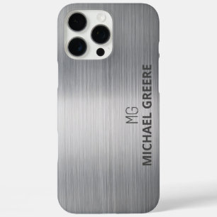 Coques iPhone 16 Pro Max Gris Metallic Professionnel Monogramme
