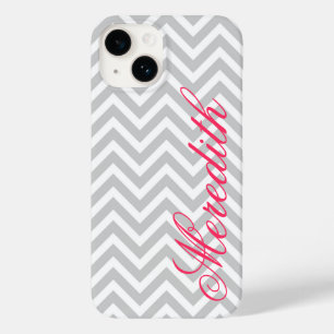 Coque Pour iPhone 14 Gris moderne Chevron rayures personnalisé Monogram
