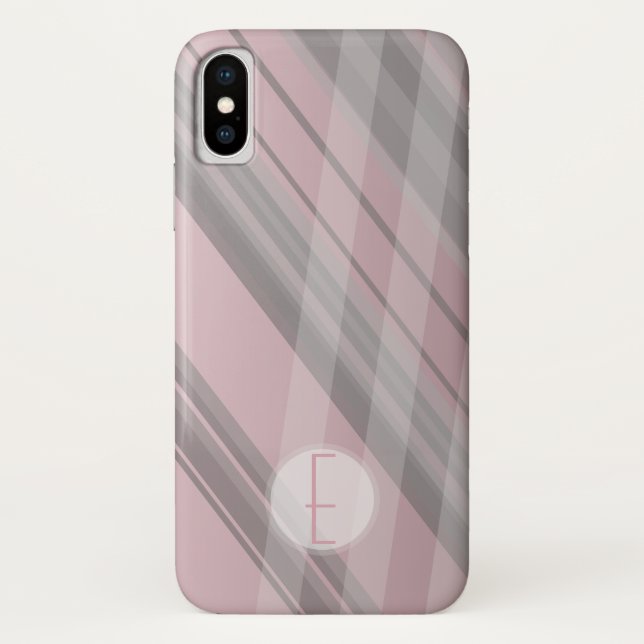 Coques Case-Mate iPhone Gris/Monogramme Abstrait/rose fumée (Dos)