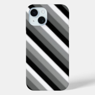 Coque Pour iPhone 15 Gris noir blanc rayures Design