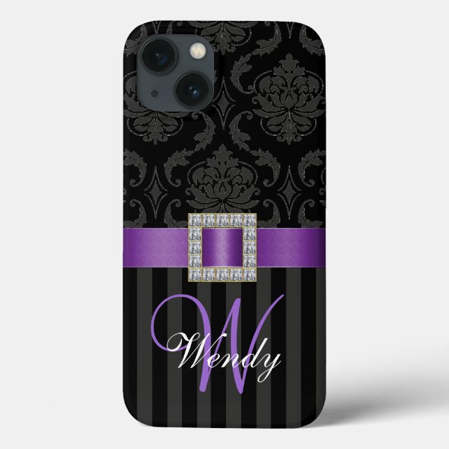 Coques Case-Mate iPhone Gris noir pourpre Damask Stripes Motif (Verso)